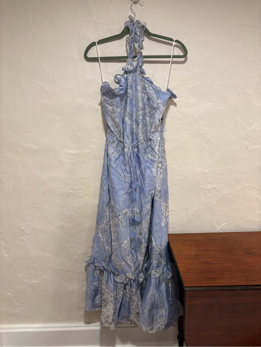 Light Blue Floral Halter Maxi Dress